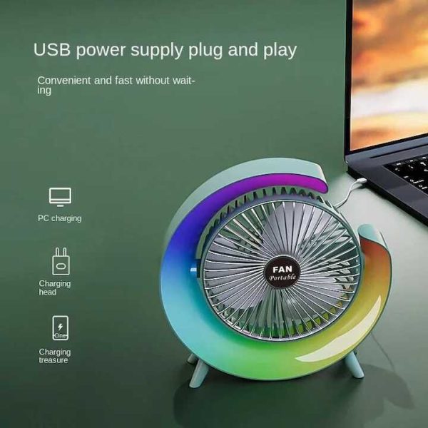 Mini asztali ventilátor , F13, RGB led világítással , 3 féle sebeséggel , 5 világítási mód, usb töltéssel - Image 3