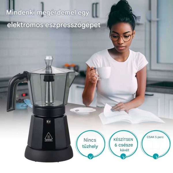 WINNING STAR ST-6802 Elektromos Moka Kávéfőző, 6 Csészés, Szárazforralás Védelemmel - Image 2