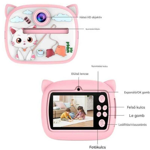 Cicás Mini Gyermek fényképezőgép azonnali nyomtatással és színezővel +1 tekercs hőpapírral - Image 2