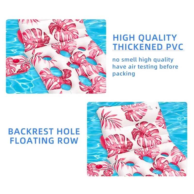 Lyukasztott Strandmatrac Italtartóval fejtámasszal trópusi mintázattal rózsaszín színben 200 cm - Image 3