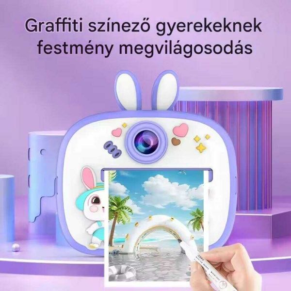 Nyuszis Mini Gyermek fényképezőgép azonnali nyomtatással és színezővel +1 tekercs hőpapírral - Image 2