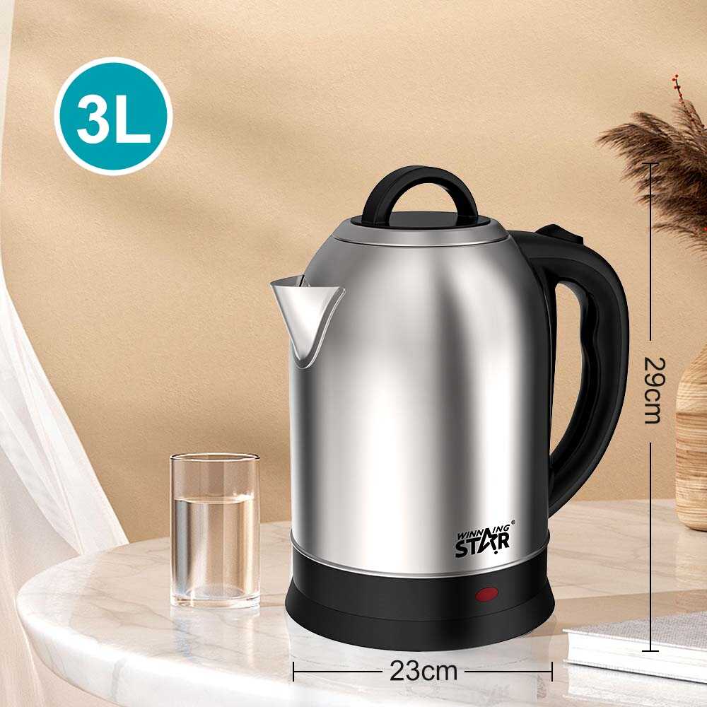 WINNING STAR ST-6029 Nagy Kapacitású Rozsdamentes Acél Vízforraló, 3L, 1500W, Szárazforralás Védelemmel - Image 2