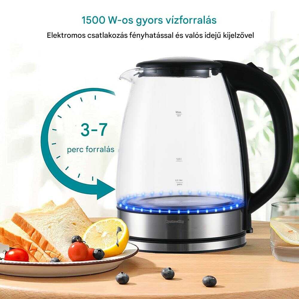 WINNING STAR ST-6017 Elektromos Üveg Vízforraló, 1.8L, Kék LED Világítással - Image 2
