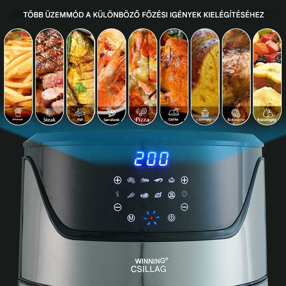 WINNING STAR ST-9685 Nagy Kapacitású Forrólevegős Sütő, 7L, Digitális, Inox - Image 2