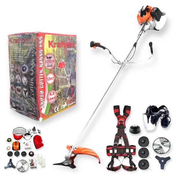 KrafTech RX680-Pro Benzinmotoros fűkasza és bozótvágó 6,2 LE, 73 cm³ kiegészítők: minden ami kell! - Image 2