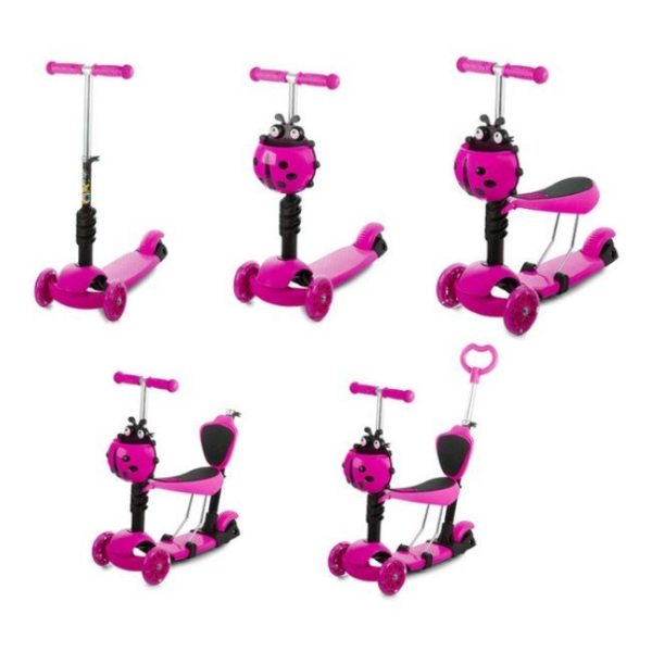 Gyerek 3 kerekű roller, totyogó robogó, futóbicikli,sétakocsi, 5 az 1-ben ,led kerekekkel , katicabogár kosárral, max 25kg , 2 féle színben - Image 12