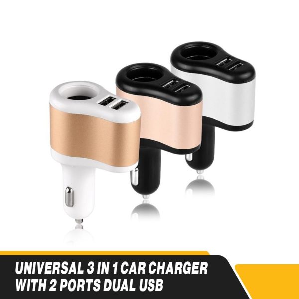 Univerzális 3 in 1 autós töltő – 2 USB port, szivargyújtó csatlakozó - Image 2