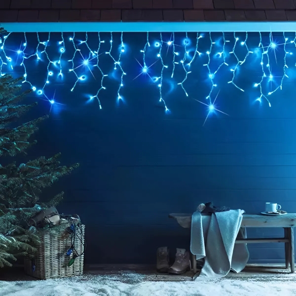 Karácsonyi jégcsap fényfüzér 19+1,5 méter fehér kábel, 500 LED, toldható, Kék, IP44 - Image 7