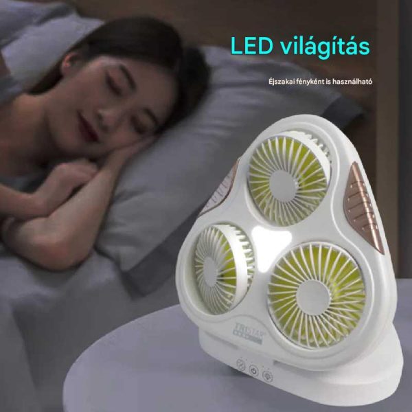Hordozható Háromlapátos USB Ventilátor, Összecsukható, LED Világítás, Mobiltelefon Tartóval - Image 3