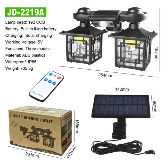 JD-2219A Napelemes mozgásérzékelős lámpa 2 DB burával, fali/ leszúrható - Image 2