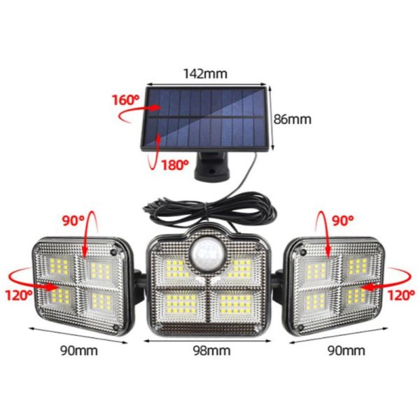 JD-2757A Napelemes 122 LED-es fali lámpa fény és mozgásérzékelővel, távirányítóval és 5m-es kábellel, IP65 - Image 3
