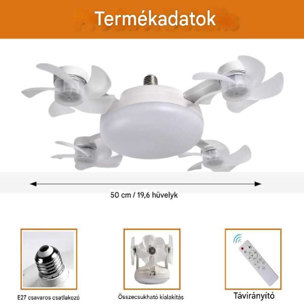 Drón mennyezeti ventillátor lámpa E27, 3 sebesség, 3 színhőmérséklet és 3 fényerő fokozat - Image 3