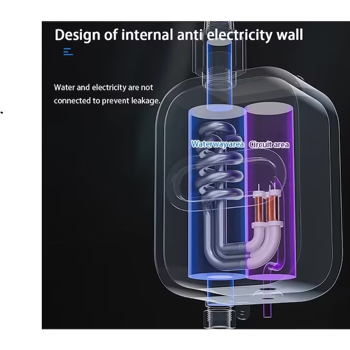 RX-021 Villanybojler, zuhanyzóval, LCD kijelzővel, teljesítmény 3500 W, tápegység 220-240 V, vízálló, IPX4 - Image 2