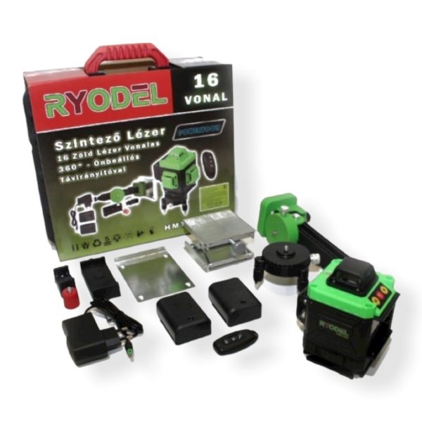 Ryodel HM7459 4D Szintező Lézer, akkumulátoros önbeállós 16 zőld vonalas 360° 2x akkumulátorral - Image 9