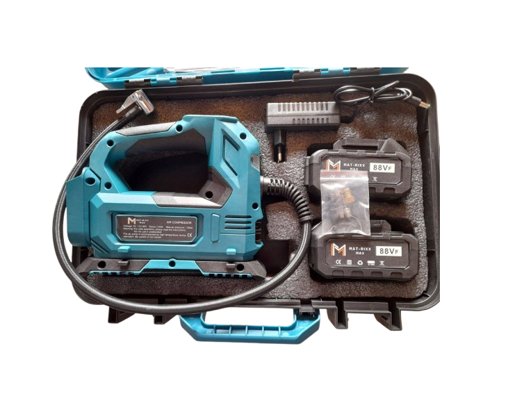 MAT-Rixx 2 akkus levegő kompresszor Gumiabroncs, Kerékpár pumpa 88 V kofferban lcd kijelzővel - Image 4