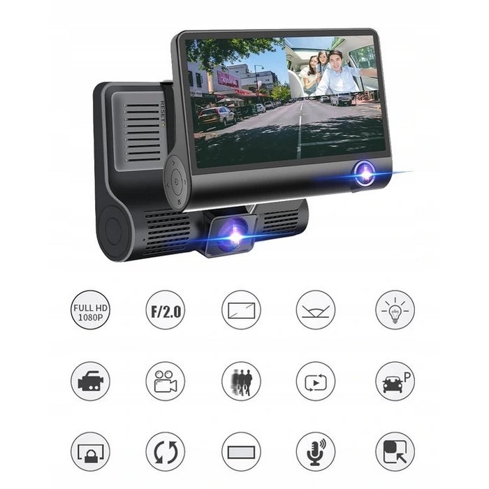 3 Kamerás menetrögzítő(Első, hátsó és belső) 4 colos Full HD monitorral - Image 3