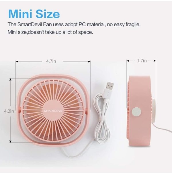 Smartdevi USB asztali mini ventilátor 12 x 12 x 5 cm rózsaszín - Image 4
