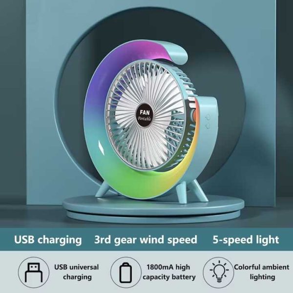 Mini asztali ventilátor , F13, RGB led világítással , 3 féle sebeséggel , 5 világítási mód, usb töltéssel - Image 2