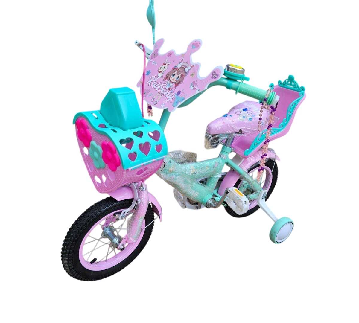 Kislány bicikli műanyag kosárral és csomagtartóval, levehető pótkerékkel az igazi kis hercegnőknek 12" colos méretben - Image 3