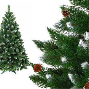 Karácsonyi havas műfenyő tobozokkal talpal 240 cm