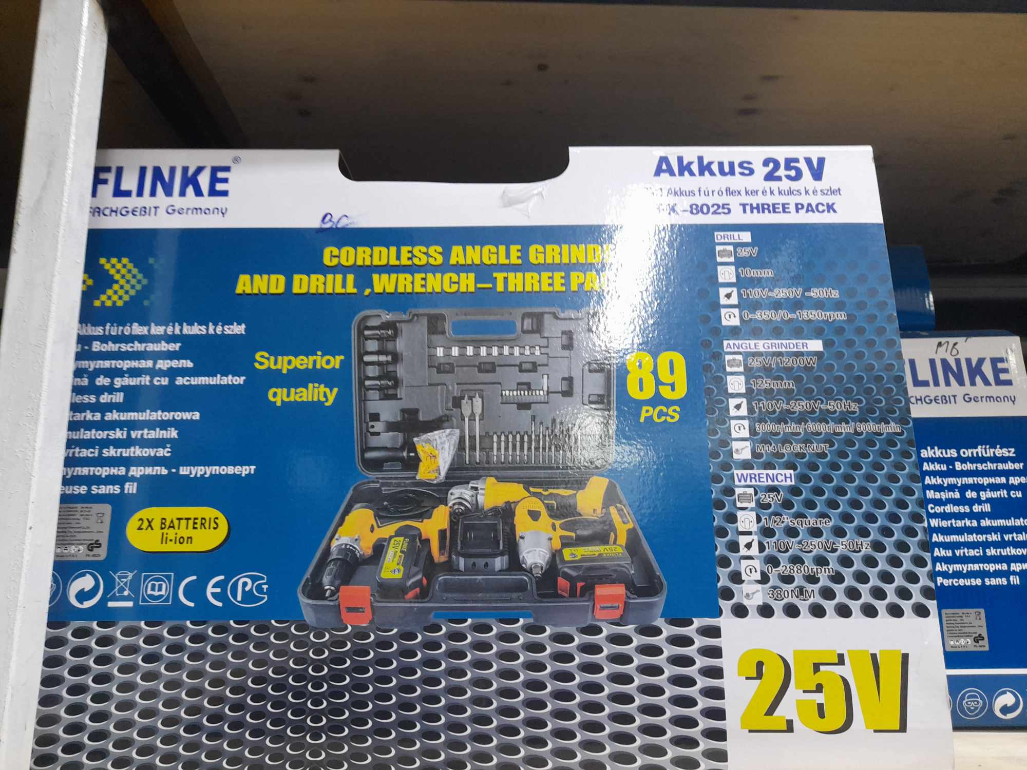 Flinke 89 db os szerszámkészlet 25 V Fk 8025 2 akumulátoros Fúró, Csavarozó és Sarok csiszoló (Flex ) készlet 3 in.1 - Image 2