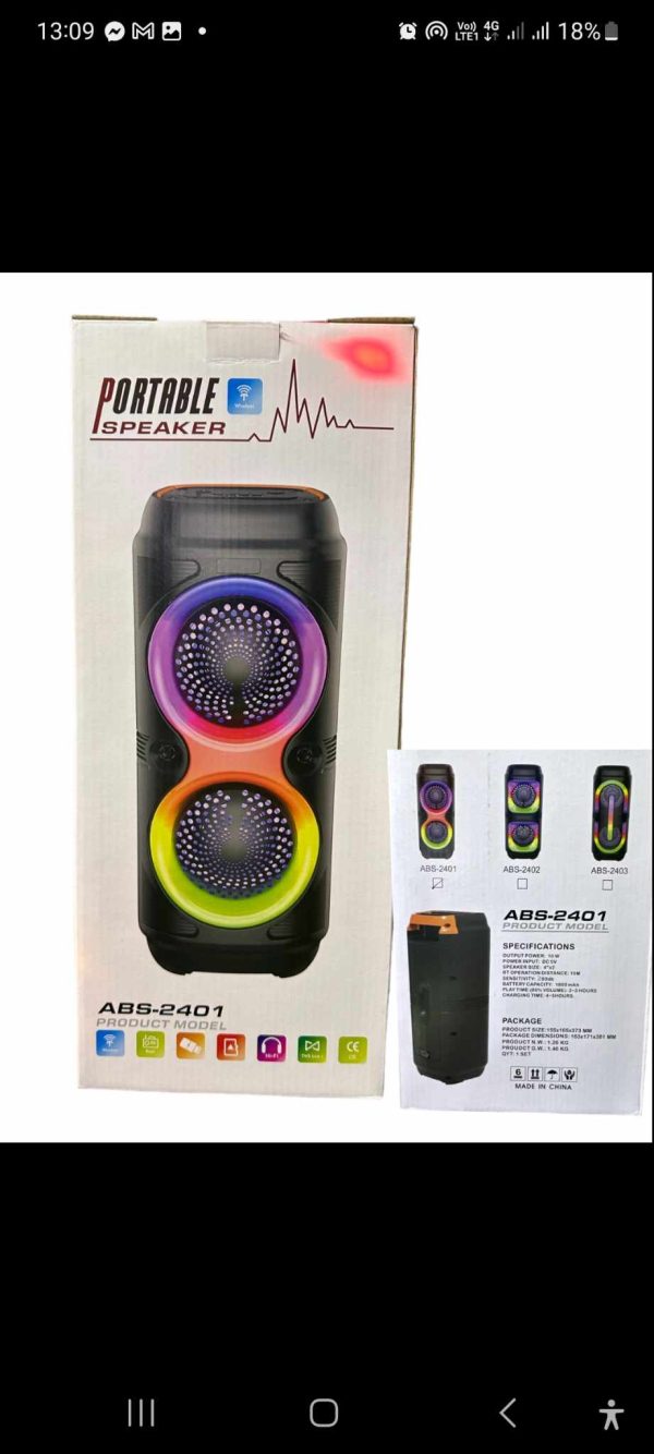ABS-2401 Bluetooth party hangfal 1800 mAh akkumulátorral, lenyűgöző RGB LED fényekkel és erős basszussal - Image 2