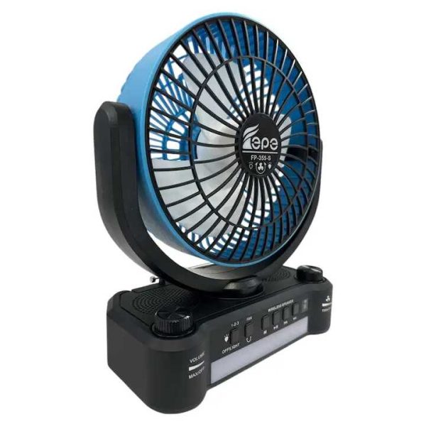 Napelemes hordozható ventilátor + elektromos töltés FP-355-S , beépített FM rádióval , Led világítással - Image 4