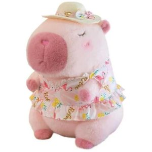 Rózsaszín capybara plüss kalapban és ruhában , 60 cm