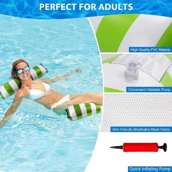 PoolComfort Csíkos Felfújható Relax Ágy – Hálós Középrész, 130cm Hosszú, Gyors Felfújás - Image 3