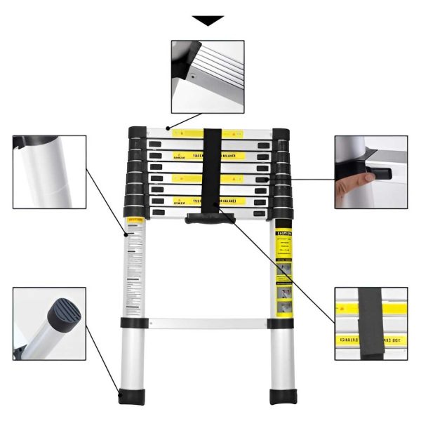 Haina H-UP260 Teleszkópos Alumínium Létra 2,6m – 150 kg Teherbírás, Kompakt és Biztonságos - Image 3