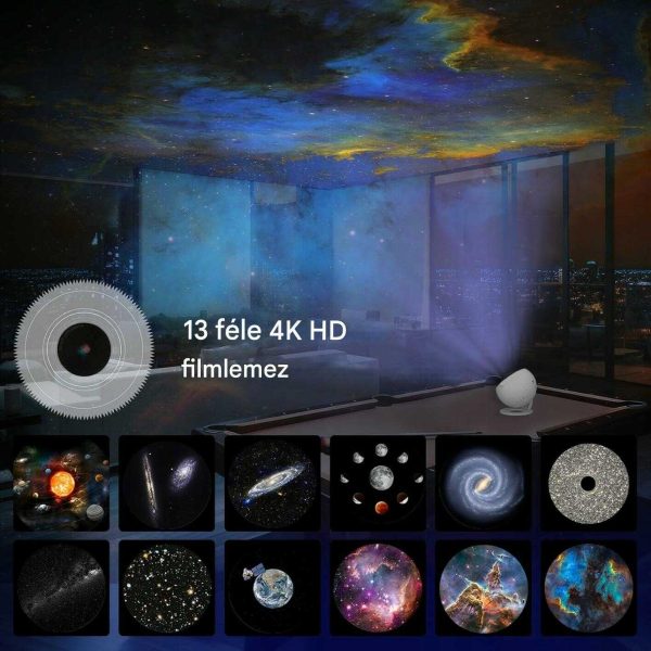 HD Star Projektor 13 féle égbolt témával, fókusztávolság 2-5 m, 25㎡ maximális vetítési felület, Csendes funkció és időzítő - Image 2