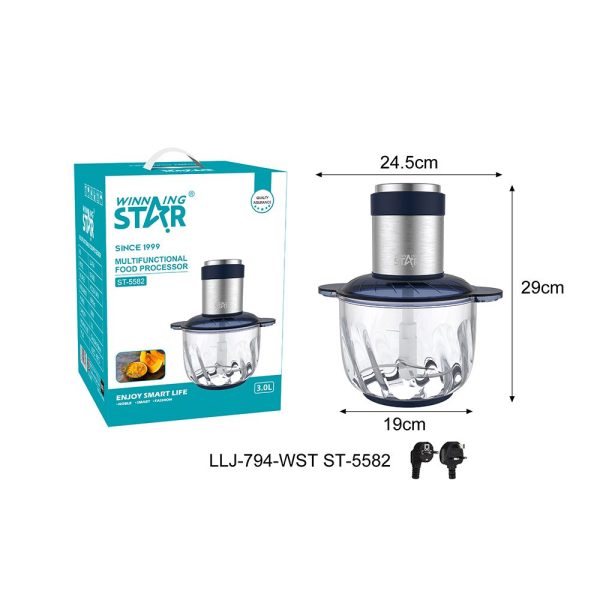 WINNING STAR ST-5582 Multifunkciós Aprító és Húsdaráló – 3.0L, Kétpengés, Inox - Image 4