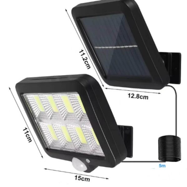 Napelemes mozgásérzékelős LED reflektor (200W, 120 COB LED) Távirányítóval, állítható nappannel és 5m kábellel, IP65 vízálló - Image 3