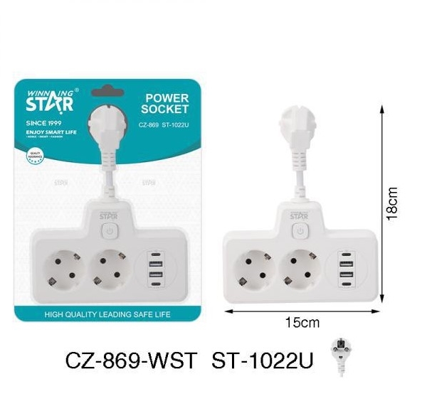 Winning Star ST-1022U Hálozati kapcsolós elosztó 2 aljzattal, 2 usb és 2 Type- C porttal - Image 4