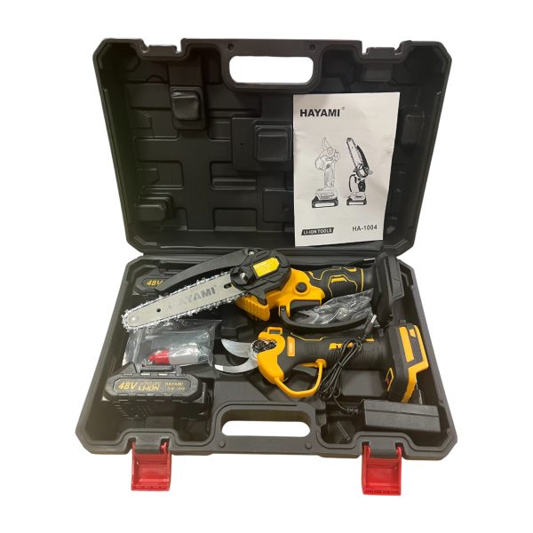 Hayami HA-1004 Elektromos metszőolló és 6" láncfűrész szerszám szett, 2 DB 48V akkumulátorral - Image 4