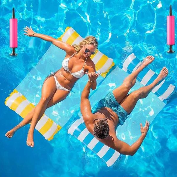 PoolComfort Csíkos Felfújható Relax Ágy – Hálós Középrész, 130cm Hosszú, Gyors Felfújás - Image 4