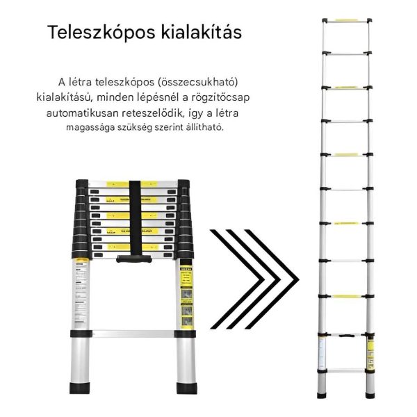 Haina H-UP260 Teleszkópos Alumínium Létra 2,6m – 150 kg Teherbírás, Kompakt és Biztonságos - Image 4