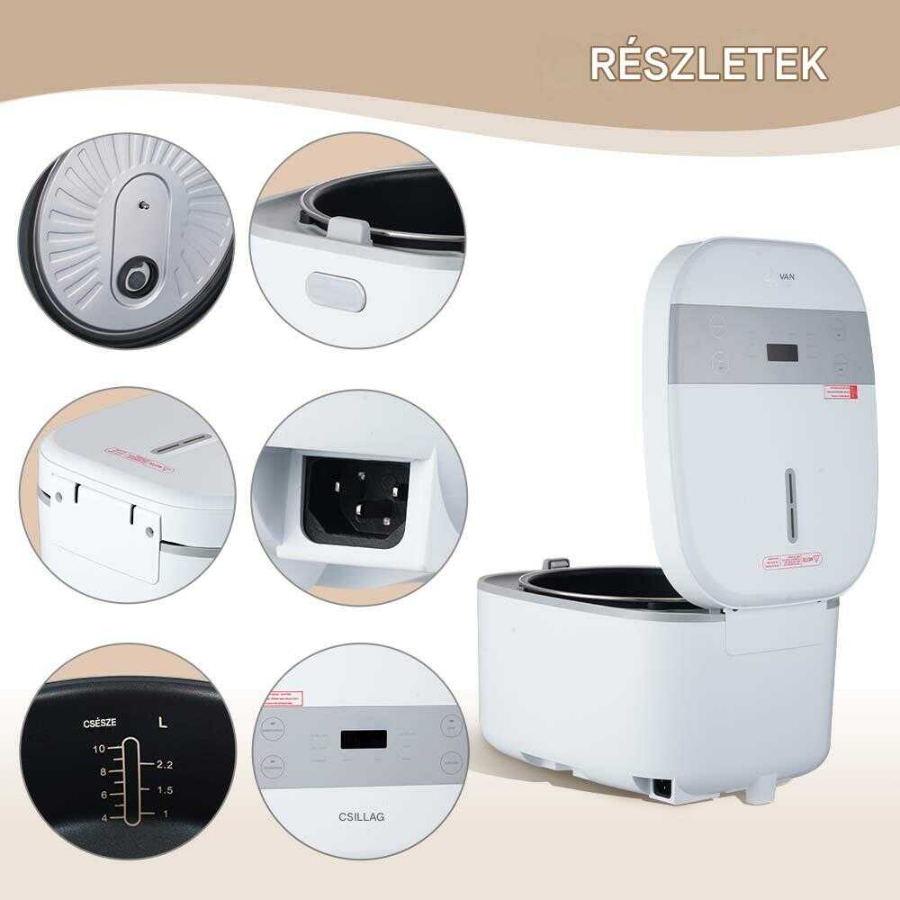 WINNING STAR ST-9375 Digitális Rizsfőző, 5L, LED Érintőpanellel, 8 Programmal - Image 4