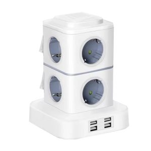 Power Universalis 2 emeletes kapcsolós Torony hosszabbító elosztó +beépített lámpa+ vezeték nélküli tölt Funkció 2500 W 10 A USA EN EU 1,5 meter