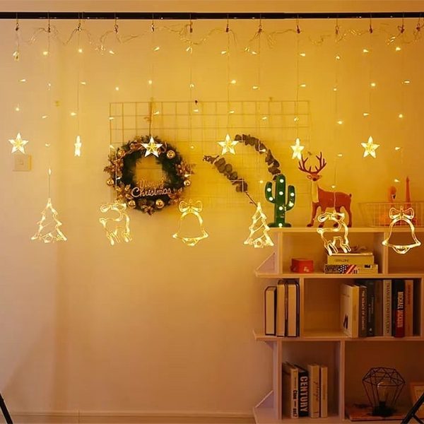 Fényfüggöny Karácsonyi formákkal: Harang, Szarvas, Csillag és Fenyőfa, 2,5m, 138 LED - Image 4