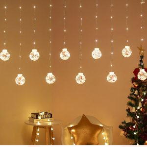 Karácsonyi gömb alakú fényfüggöny 3 méter 10 függővel, melegfehér hidegfehér színben, hóember – 22-655