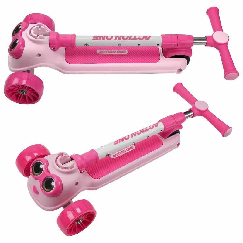 Három kerekű roller, világító kerekekkel gyerekeknek rózsaszín színben - Image 6