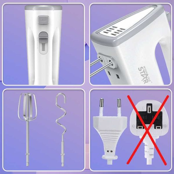 WINNING STAR ST-5535 Elektromos Kézi Mixer – 300W, 5 Sebesség, Fehér/Szürke - Image 5