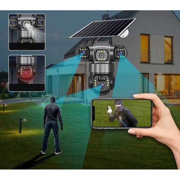 Kültéri napelemes kamera 4K, 9MPx, 4G LTE SIM, 3 képernyős, mozgáskövető V380 - Image 6