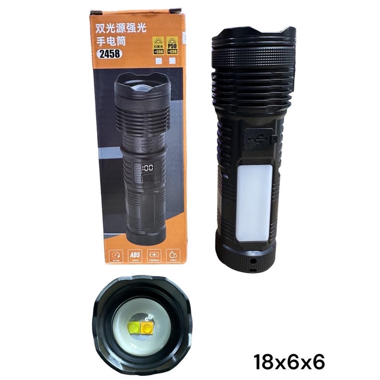 2458-P50 Újratölthető taktikai zseblámpa, GT60 szuperfényes LED 2200lumen - Image 2