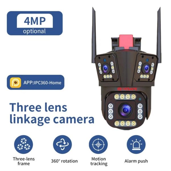 Wifi Smart KE23-342 Három Irányban Megfigyelő Kamera - 12 MP Ultra HD, 360°-os - Image 5