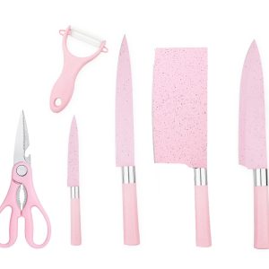 Rozsdamentes acél késkészlet 6DB-os ,rózsaszín