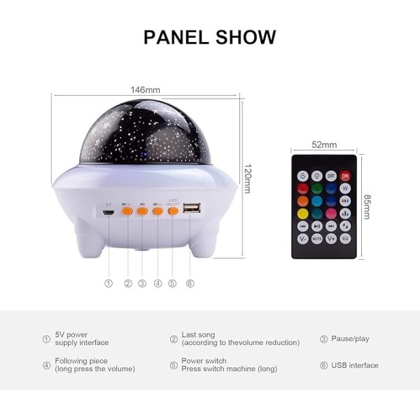 Galaxy Star fényprojektor, éjszakai fény gyerekeknek, dekoratív hangulatvilágítás hangszóróval és távirányítóval, USB, fehér - Image 2
