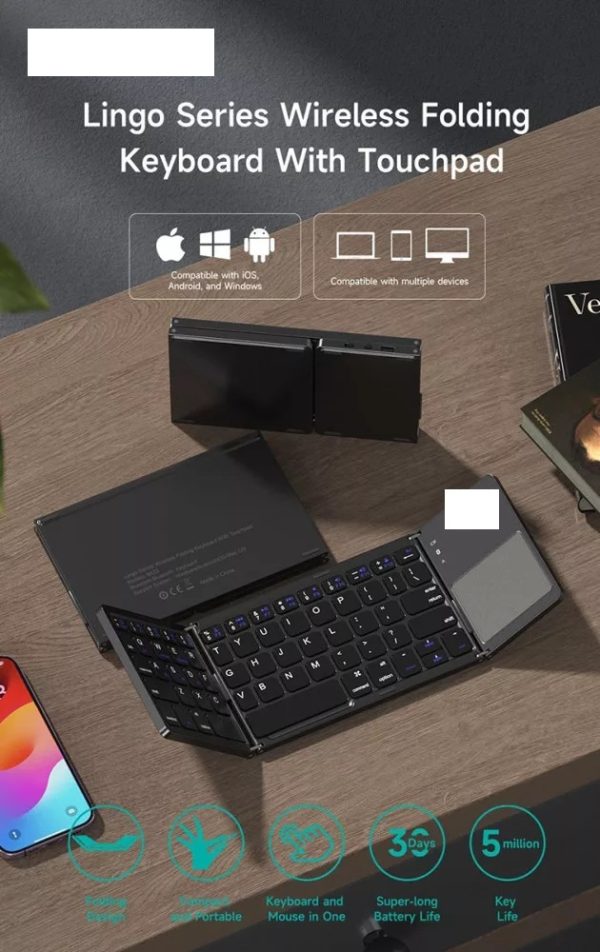  Hordozható, összecsukható Bluetooth billentyűzet touchpaddal - Image 9