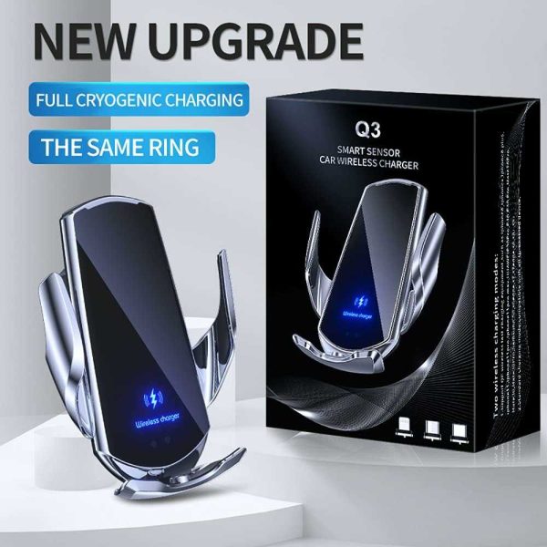 Q3 Szenzoros autós telefontartó vezeték nélküli töltéssel 15W, ezüst színben - Image 7